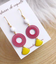 Charger l&#39;image dans la galerie, Boucles d&#39;oreilles Rose Jaune Blanc    ❤️  Fait main ❤  doré