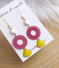 Charger l&#39;image dans la galerie, Boucles d&#39;oreilles Rose Jaune Blanc    ❤️  Fait main ❤  doré