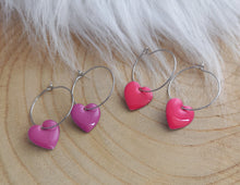 Charger l&#39;image dans la galerie, Boucles d&#39;oreilles    Créoles argentées Coeur Rose ou Mauve  coeurs