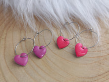 Charger l&#39;image dans la galerie, Boucles d&#39;oreilles    Créoles argentées Coeur Rose ou Mauve  coeurs