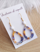 Charger l&#39;image dans la galerie, Boucles d&#39;oreilles    Acier inoxydable Doré Résine jaune bleu ❤ Idée cadeau