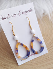 Charger l&#39;image dans la galerie, Boucles d&#39;oreilles    Acier inoxydable Doré Résine jaune bleu ❤ Idée cadeau