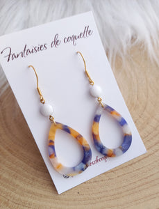 Boucles d'oreilles    Acier inoxydable Doré Résine jaune bleu ❤ Idée cadeau