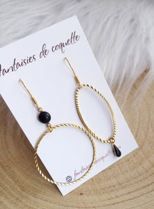 Boucles d'oreilles  asymétriques dorées noir  Fait-main ❤ dépareillées