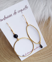 Charger l&#39;image dans la galerie, Boucles d&#39;oreilles  asymétriques dorées noir  Fait-main ❤ dépareillées