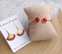 Charger l&#39;image dans la galerie, Boucles d&#39;oreilles  Ginkgo   ❤ rouge doré