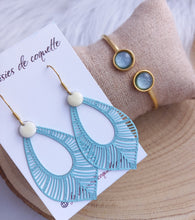 Charger l&#39;image dans la galerie, Boucles d&#39;oreilles    Acier inoxydable Doré bleu blanc ❤ Idée cadeau