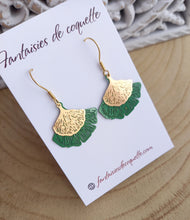 Charger l&#39;image dans la galerie, Boucles d&#39;oreilles  Ginkgo   ❤ Vert doré