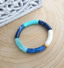 Charger l&#39;image dans la galerie, Bracelet  Tendance  perles tubes  Bleu  doré   ❤ Fait main ❤