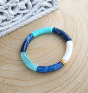 Bracelet  Tendance  perles tubes  Bleu  doré   ❤ Fait main ❤