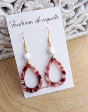 Charger l&#39;image dans la galerie, Boucles d&#39;oreilles    Acier inoxydable Doré Résine Bordeaux Blanc ❤ Idée cadeau