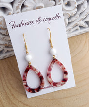 Charger l&#39;image dans la galerie, Boucles d&#39;oreilles    Acier inoxydable Doré Résine Bordeaux Blanc ❤ Idée cadeau