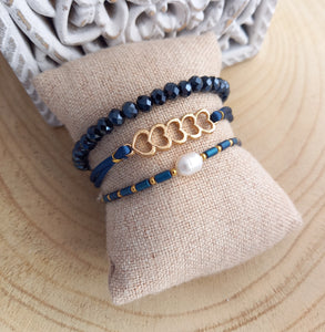 Lot de 3 Bracelets  Esprit manchette  Bleu marine ❤  Fait-main ❤ Idée cadeau