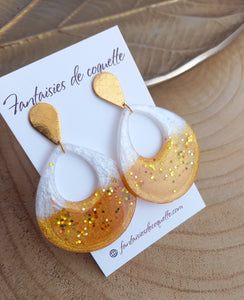 Boucles d'oreilles  Clous  Acier inoxydable Doré Résine Ivoire ❤ Idée cadeau Fait-main