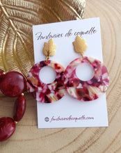 Charger l&#39;image dans la galerie, Boucles d&#39;oreilles  Clous  Acier inoxydable Doré Résine Bordeaux ❤ Idée cadeau