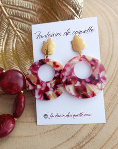 Boucles d'oreilles  Clous  Acier inoxydable Doré Résine Bordeaux ❤ Idée cadeau