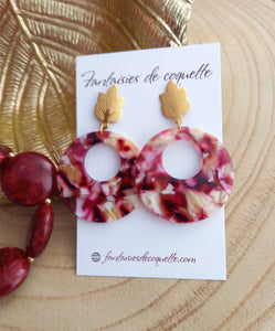 Boucles d'oreilles  Clous  Acier inoxydable Doré Résine Bordeaux ❤ Idée cadeau