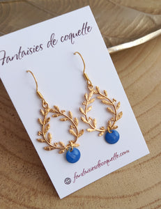 Boucles d'oreilles    Acier inoxydable Doré Bleu ❤ Idée cadeau