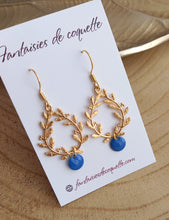 Charger l&#39;image dans la galerie, Boucles d&#39;oreilles    Acier inoxydable Doré Bleu ❤ Idée cadeau