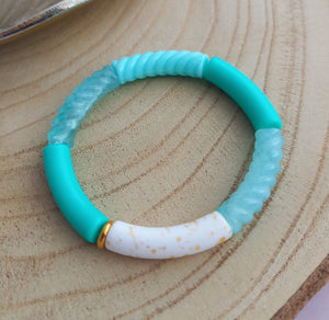 Bracelet  Tendance  perles tubes  Bleu turquoise ❤ Fait main ❤