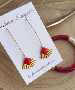 Boucles d'oreilles dorées Louna   rouge Fait-main