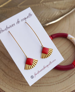 Boucles d'oreilles dorées Louna   rouge Fait-main