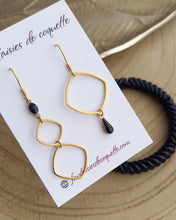 Charger l&#39;image dans la galerie, Boucles d&#39;oreilles  asymétriques dorées  Noir Fait-main ❤ dépareillées