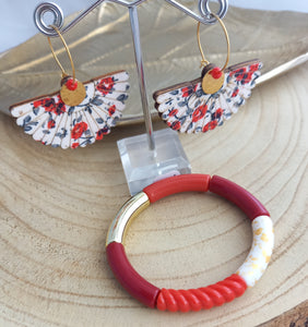 Boucles d'oreilles  Constance   Rouge ❤ Fait main ❤  Fleurs bois tissu