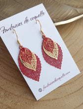 Charger l&#39;image dans la galerie, Boucles d&#39;oreilles  Feuilles rouge doré ❤ Fait main ❤