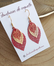 Charger l&#39;image dans la galerie, Boucles d&#39;oreilles  Feuilles rouge doré ❤ Fait main ❤