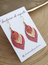 Charger l&#39;image dans la galerie, Boucles d&#39;oreilles  Feuilles rouge doré ❤ Fait main ❤