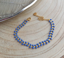 Charger l&#39;image dans la galerie, Bracelet fin Épis Émaillé Bleu doré ❤  Fait-main ❤