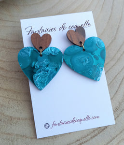 Boucles d'oreilles  Clous  Coeurs  Vert ❤  doré