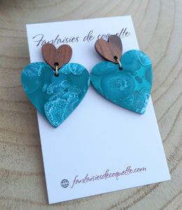 Boucles d'oreilles  Clous  Coeurs  Vert ❤  doré