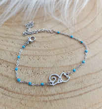 Charger l&#39;image dans la galerie, Bracelet argenté émaillé bleu Chat  ❤ Fait main ❤