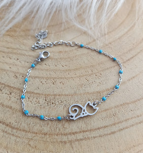 Bracelet argenté émaillé bleu Chat  ❤ Fait main ❤