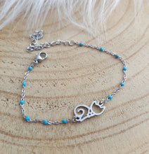 Charger l&#39;image dans la galerie, Bracelet argenté émaillé bleu Chat  ❤ Fait main ❤