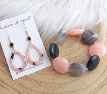 Charger l&#39;image dans la galerie, Boucles d&#39;oreilles    Acier inoxydable Doré Résine Rose noir ❤ Idée cadeau