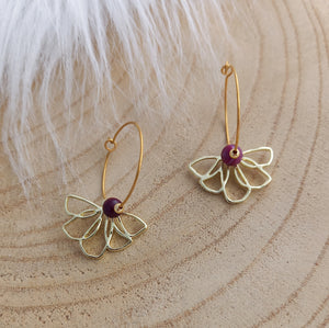 Boucles d'oreilles    Créoles dorées Fleur Mauve