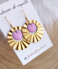 Charger l&#39;image dans la galerie, Boucles d&#39;oreilles   Cindy  doré Mauve  Anneaux Fait-main