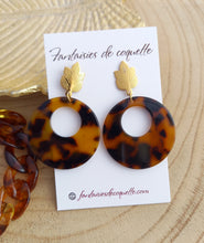 Charger l&#39;image dans la galerie, Boucles d&#39;oreilles  Clous  Acier inoxydable Doré Résine Ecaille marron ❤ Idée cadeau