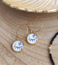 Charger l&#39;image dans la galerie, Boucles d&#39;oreilles Créoles  Happy noir blanc ❤ Fait main ❤