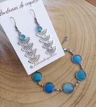 Charger l&#39;image dans la galerie, Boucles d&#39;oreilles  argentées Bleu Azur Fait-main