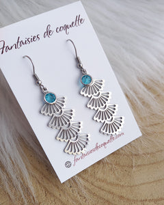 Boucles d'oreilles  argentées Bleu Azur Fait-main