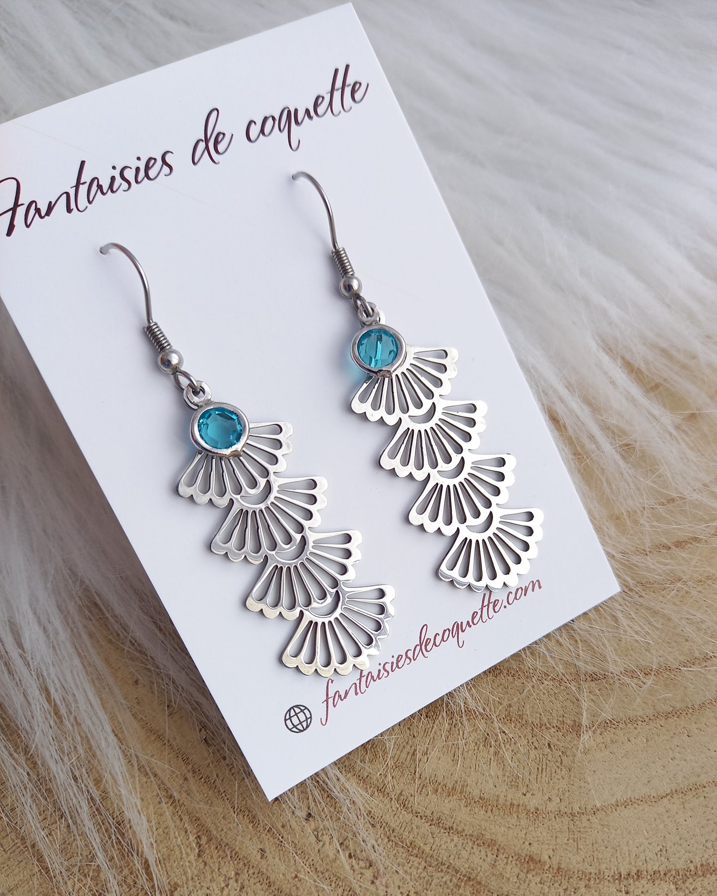 Boucles d'oreilles  argentées Bleu Azur Fait-main