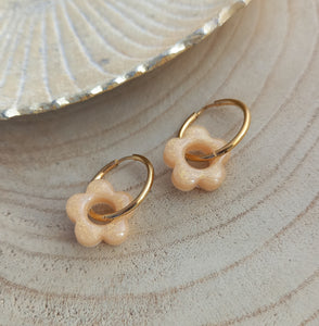 Boucles d'oreilles    Créoles dorées  Fleurettes   Fait-main doré Pêche