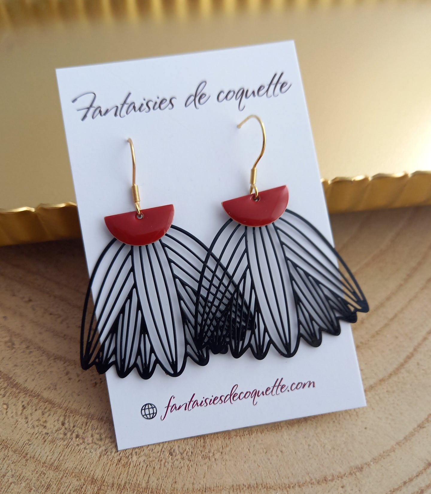 Boucles d'oreilles   ❤ Fait main ❤ noir rouge argenté