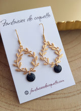 Charger l&#39;image dans la galerie, Boucles d&#39;oreilles   Acier inoxydable Doré Email Noir ❤ Idée cadeau