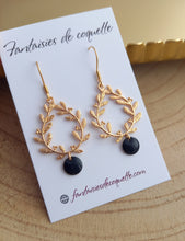 Charger l&#39;image dans la galerie, Boucles d&#39;oreilles   Acier inoxydable Doré Email Noir ❤ Idée cadeau