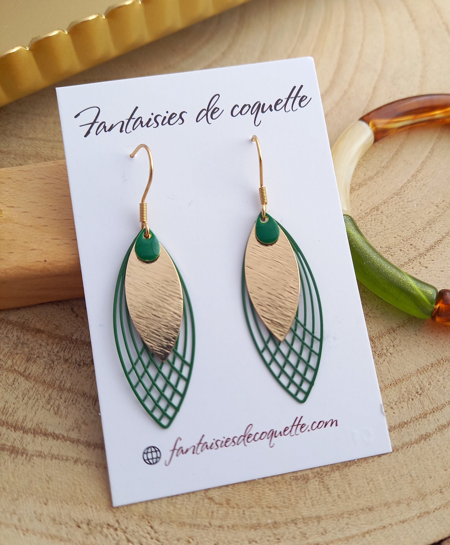 Boucles d'oreilles    Acier inoxydable Doré Vert  ❤ Idée cadeau